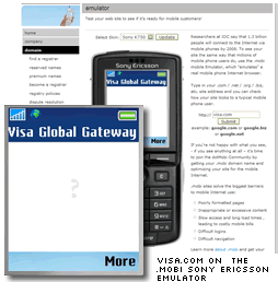 Visa.com on the Sony Ericsson emulator