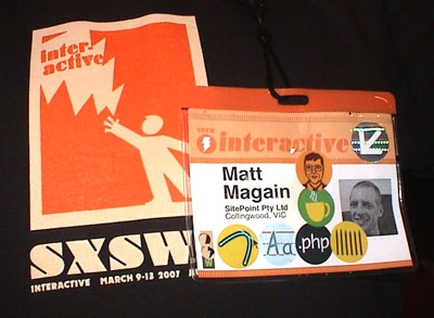 Matthew Magain's SXSW Interactive badge