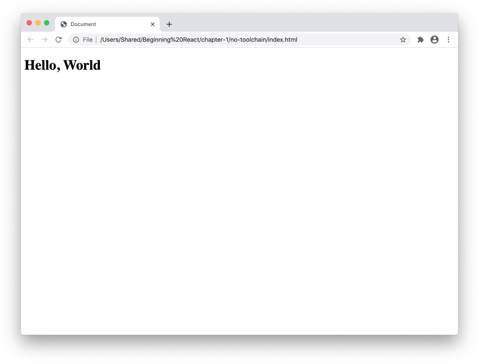 Snapshot shows Hello, World running in a browser