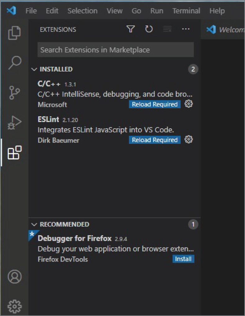 Snapshot of the Extensions dialog