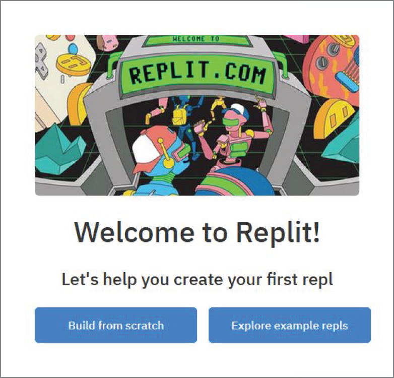 Snapshot of the Replit welcome dialog