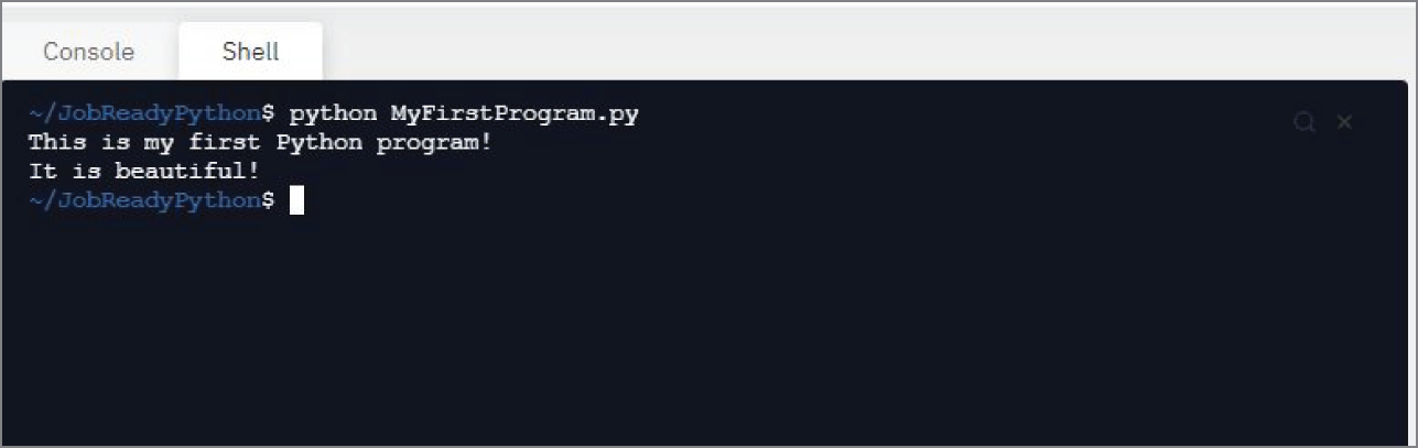 Snapshot of running Python in the Replit Shell
