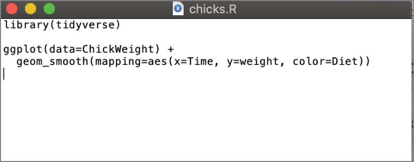 Snapshot of the chick weight script inside a text editor.