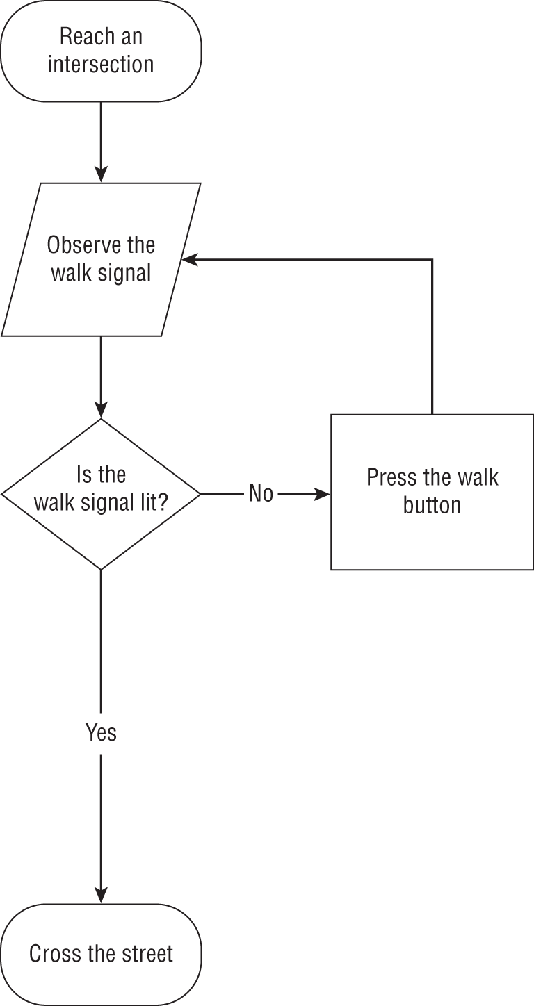 Schematic illustration of the flow chart representing the algorithm for crossing the street.