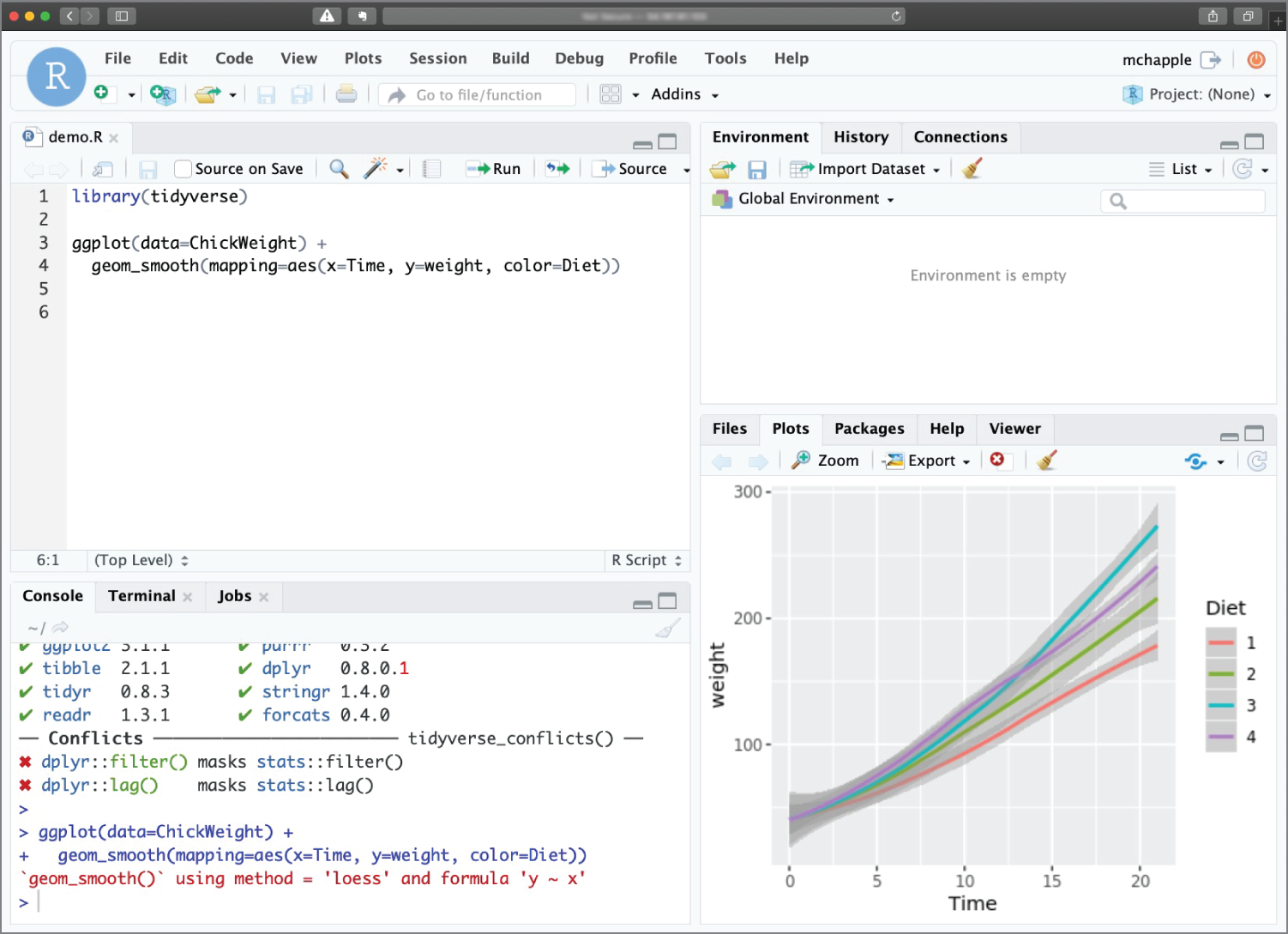 Snapshot of the RStudio Server providing a web-based IDE for collaborative use.
