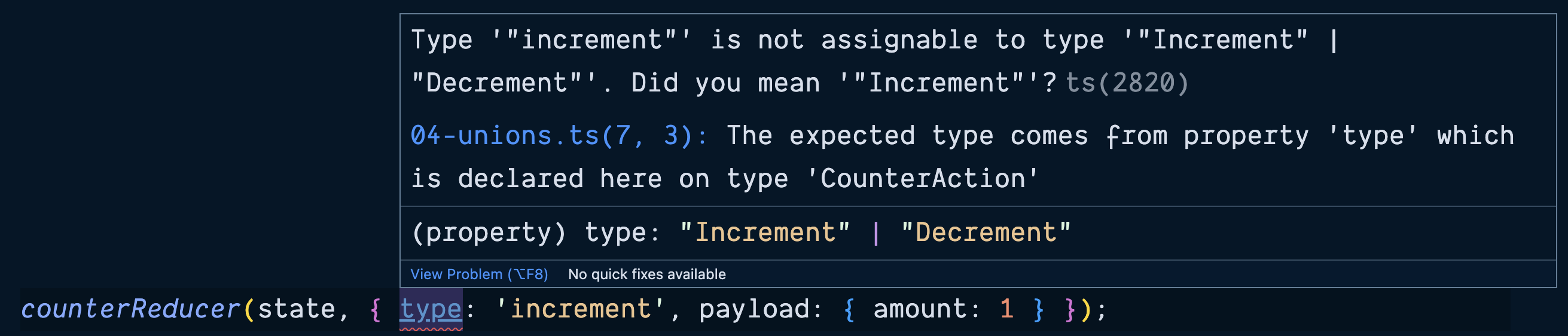 TypeScript catches an invalid type