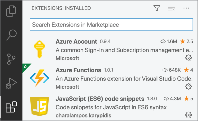 Snapshot of extensions view
