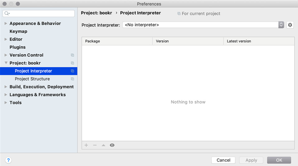 Figure 1.13: Project interpreter settings  