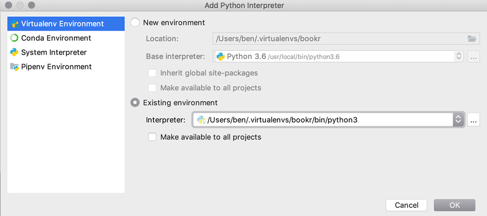 Figure 1.14: The Add Python Interpreter window 