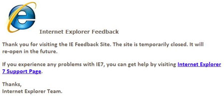 Thank you for visiting the IE Feedback Site. The site is temporarily closed. It will re-open in the future.