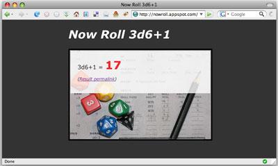 A screenshot of a Now Roll... archived dice roll page