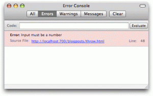 Firefox's error console showing the error just detailed