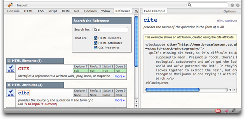A screenshot of CodeBurner, showing the Reference tab open in its default view