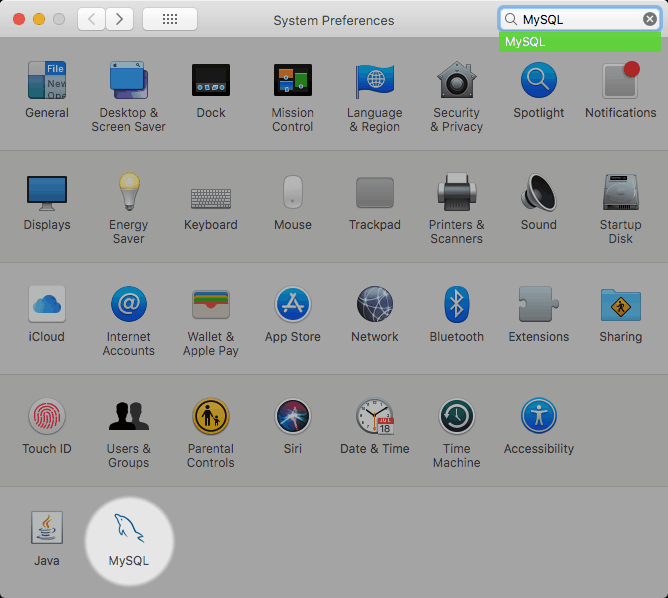 MySQL in macOS System Preferences