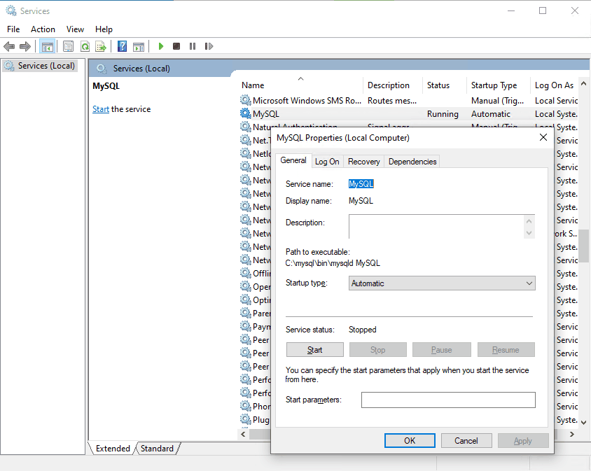 Windows MySQL service