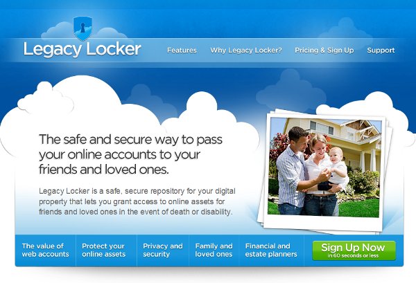 Legacy Locker landing page