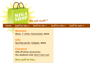 A mockup of the intended design, showing a mega dropdown