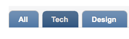 A tab from the categories navigation, which is a dark blue rectangle with rounded corners at the top, and a white dotted border pefectly hugging its edges.