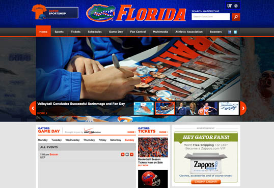 Fig. 11, The University of Florida Athletics website uses bold complementary colors