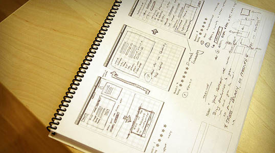 A photo of a set of web design layout sketches from webdesign-sketchbook.com.