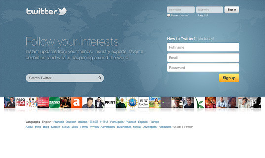 The Twitter.com home page: using orange for contrast