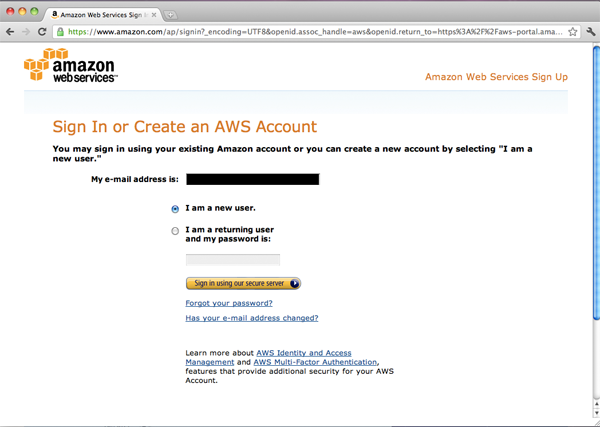 AWS Sign In screen