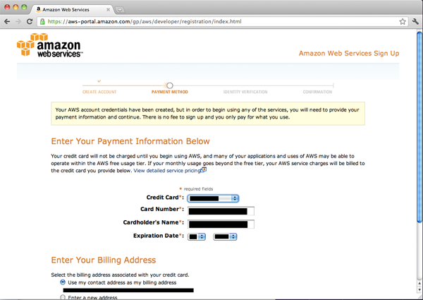 AWS Payment Information screen