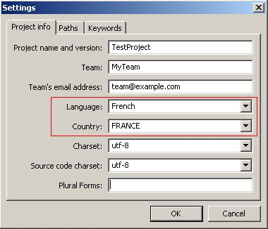 Poedit settings window for French