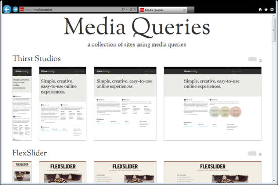 screenshot of media queries fan site