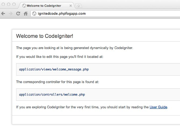 CodeIgniter up and running on PHPFog