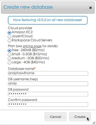 enter database info