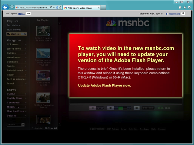 MSNBC download Flash message