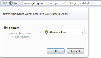 Opera Requesting Access to the User's Camera