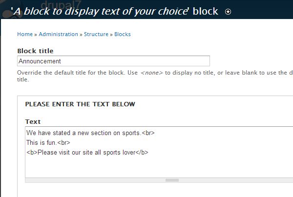 Configure the block