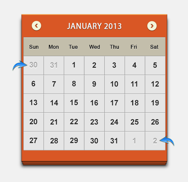 2013 calendar UI