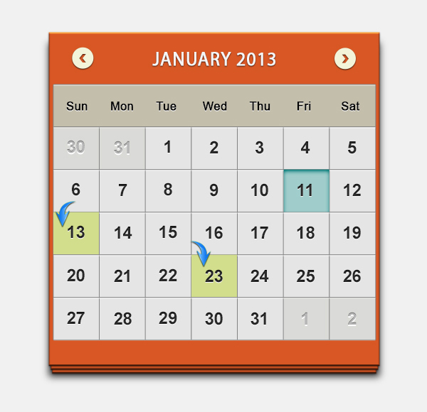 2013 calendar UI