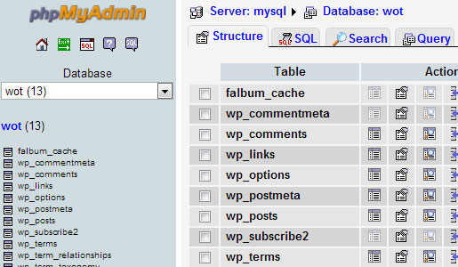 phpMyAdmin table