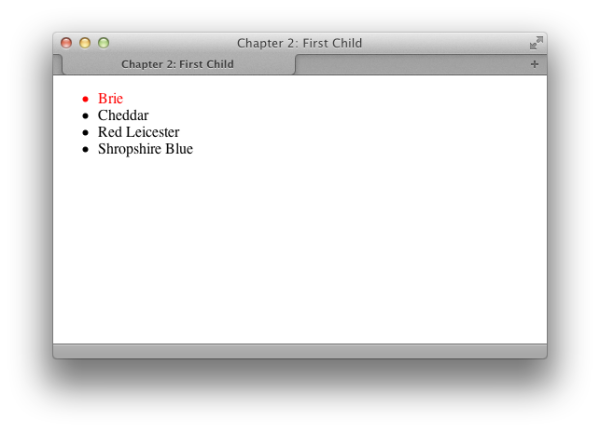 Figure 2.8. Displaying the first list item in red text