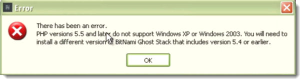 Bitnami ghost error in XP