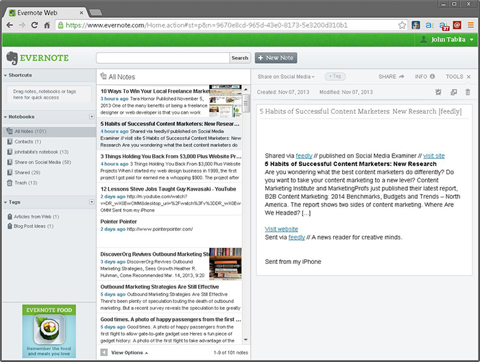 Feedly to Evernote