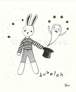 Pen illustration of a rabbit magician