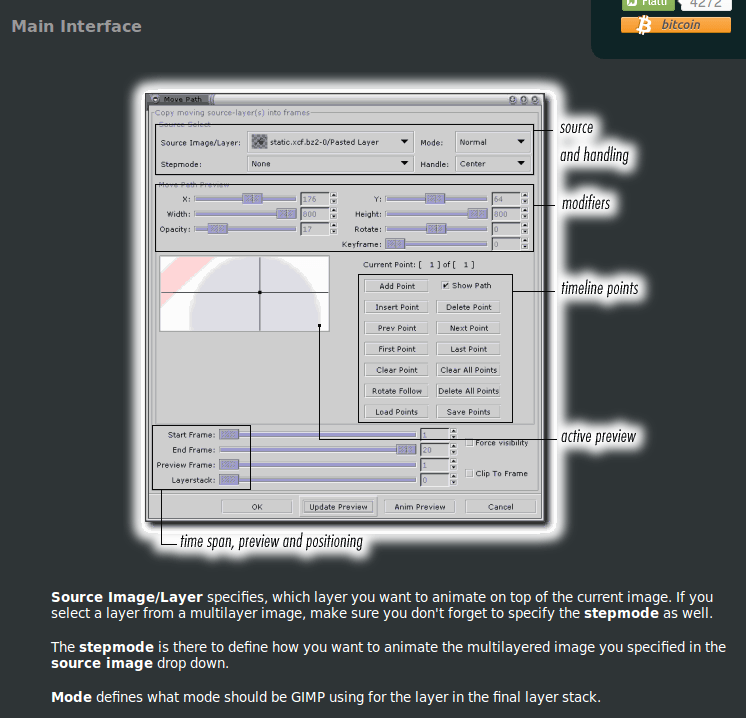 Screenshot: showing GIMP animation control panel