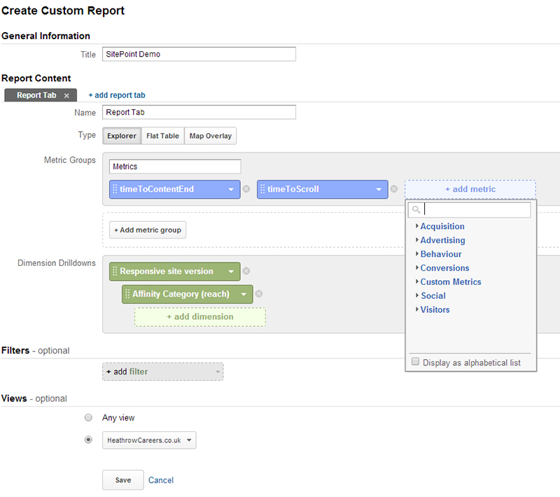 Custom Report Dimensions