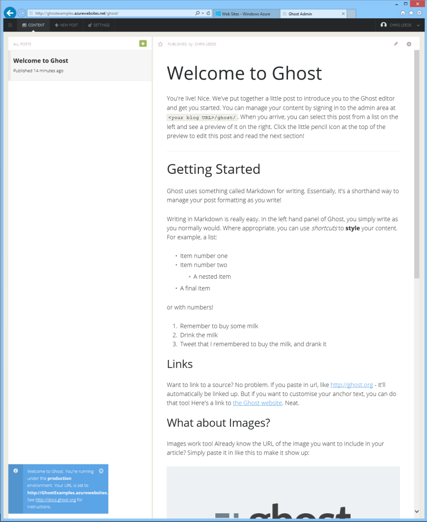 Default Ghost website theme