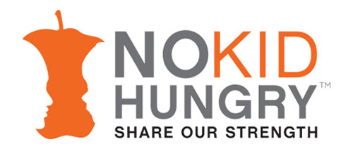 No Kid Hungry Logo: Negative space shown as the profile of two faces making up the edges of an apple core