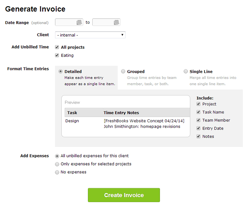 Freshbooks Time Invoice