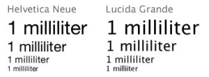 Lucida Grande vs Helvetica Neue at various sizes