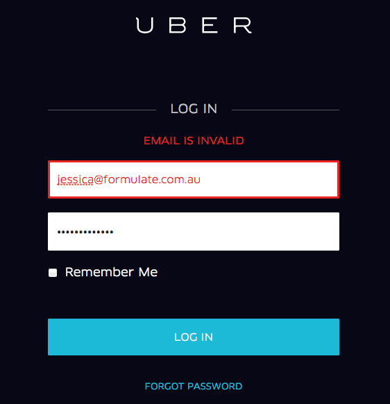 Uber login screen