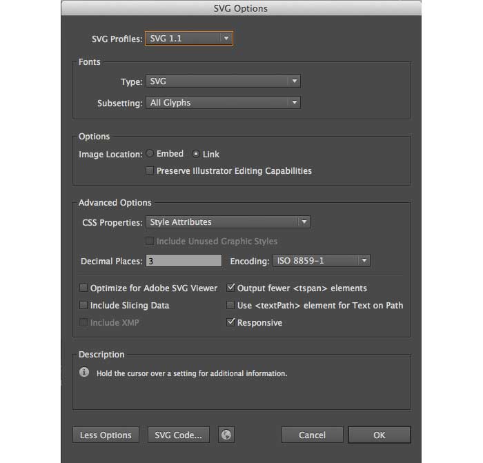 Illustrator SVG options panel
