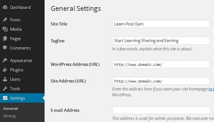 WordPress Settings Site Address
